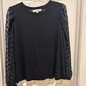 Loft black multimedia top sheer sleeves with velvet dots XL